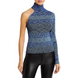 Womens Marled Open Shoulder Turtleneck Sweater