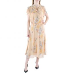 Womens Smocked Tie Front Maxi Dress