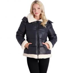 Womens Faux Fur Quilted Puffer Jacket