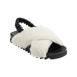 Javin 2 Womens Faux Fur Flat Slingback Sandals