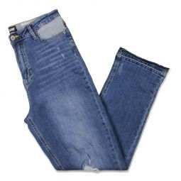 Waverly Womens Frayed Hem Medium Wash Straight Leg Jeans