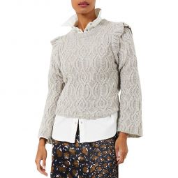 Linny Womens Cable Knit Metallic Crewneck Sweater