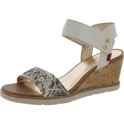 Dyckman St. Womens Leather Snake Print Wedge Sandals