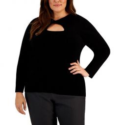 Plus Womens Ribbed Twist Neck Pullover Sweater
