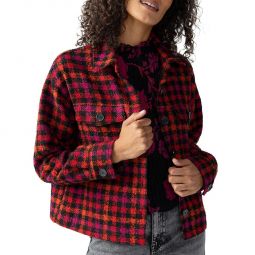 Womens Wool Blend Checkered Shirt Jacket