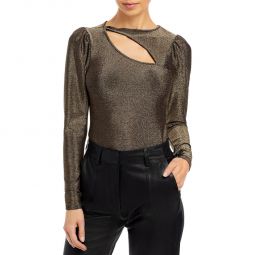 Delia Womens Metallic Cut Out Pullover Top