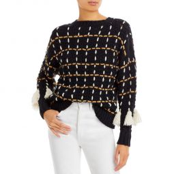 Womens Tassels Mock Turtleneck Pullover Sweater