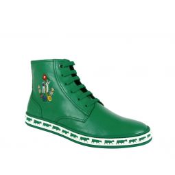 Bally Mens Alpistar Nappa Leather Animal Collection Hi-Top Sneakers Dark Emerald Green 59400