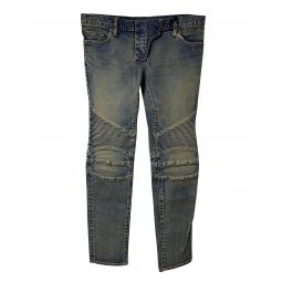 Balmain Washed Biker Jeans in Khaki Cotton