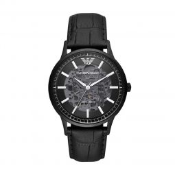 Emporio Armani Elegant Black Leather Mechanical Mens Timepiece