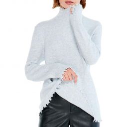 Womens Raw Hems Ribbed Trim Turtleneck Sweater