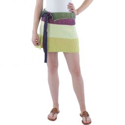 Ivana Womens Ribbed Knit Colorblock Mini Skirt