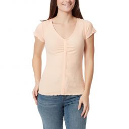 Emerson Womens V Neck Ruched Pullover Top