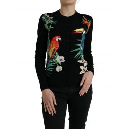 Dolce & Gabbana Bird Print Wool-Silk Cardigan Sweater