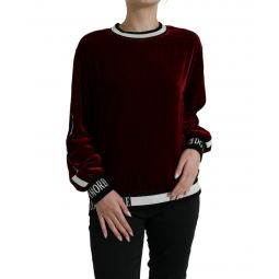 Dolce & Gabbana Burgundy Velvet Round Neck Pullover Sweater