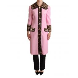Dolce & Gabbana Fitted Pink Coat with Leopard Print Silk Finish
