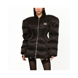 Dolce & Gabbana Quilted Down Jacket with Metal Plaque and Silk Lining