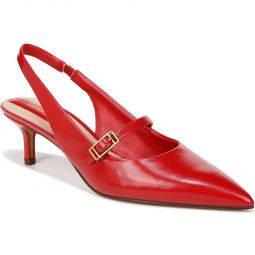 Khloe Womens Leather Pointed Toe Slingback Heels