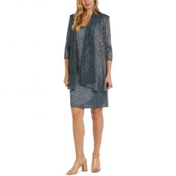 Womens Metallic Crinkled Dress With Jacket