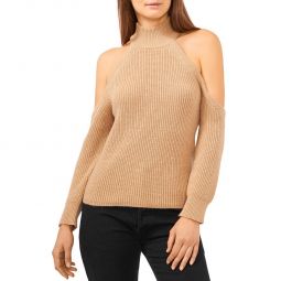 Womens Ribbed Cold Shoulder Turtleneck Sweater