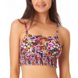 Juniors Womens Floral Print Tie Neck Bikini Swim Top