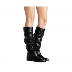 Stuart Weitzman Womens Flatscrunchy Black Nappa Leather Knee High Boots