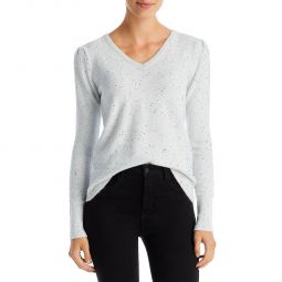Womens Metallic V-Neck Pullover Sweater