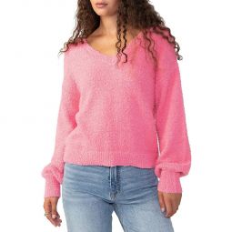 Womens Textured V Neck Pullover Sweater