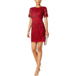 Petites Womens Sequined Special Occasion Cocktail Dress