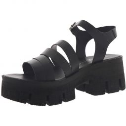 Low Down Womens Leather Buckle Platform Sandals