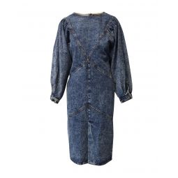 Isabel Marant Acid Wash Denim Midi Dress with Pouf Sleeves