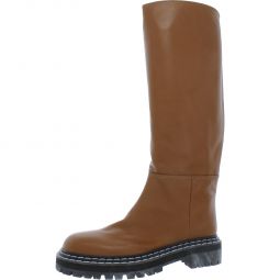 Womens Leather Lugged Sole Knee-High Boots
