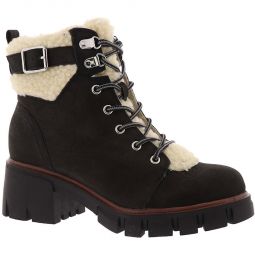 Coen Womens Faux Suede Lugged Sole Combat & Lace-up Boots