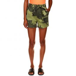 Womens Camouflage Belted High-Waist Shorts