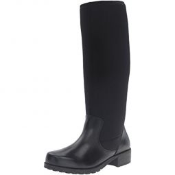 Biloxi Womens Leather Stacked Heel Knee-High Boots