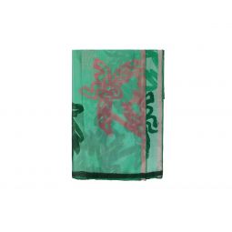 MCM Womens Green Allover Logo Print Silk Wool Large Scarf Shawl
