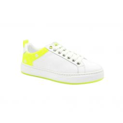 MCM Womens White Leather Neon Green Logo Trim Low Top Sneaker