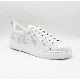 MCM Womens White Leather Silver Studded Sneaker (37 / US 7)