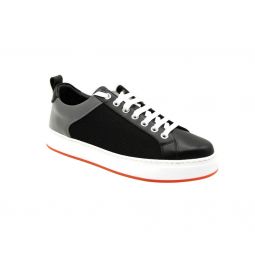 MCM Womens Black Leather Silver Reflective Canvas Sneaker