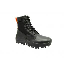 MCM Womens Black Leather Reflective Patch With Orange Pull Boots