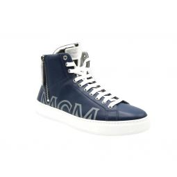 MCM Mens Estate Blue Leather Hi Top With Silver Trim Sneakers