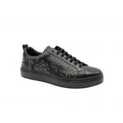 MCM Mens Black Leather Silver Studded Low Top Sneakers