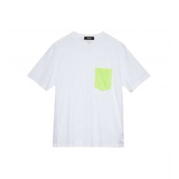 MCM Mens White Cotton Neon Yellow Nylon Pocket Flo T-Shirt MHT9ALC07WT