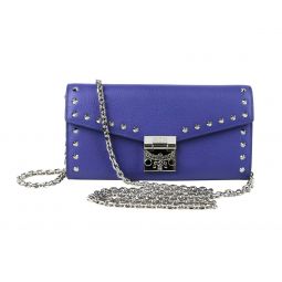 MCM Womens Spectrum Blue Leather Patricia Studded Large Chain Wallet