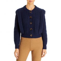 Womens Knit Crewneck Cardigan Sweater