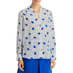 Banora Womens V Neck Printed Button-Down Top