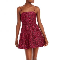 Jamila Womens Jacquard Smocked Mini Dress