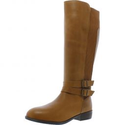 Bonnie Womens Leather Stacked Heel Knee-High Boots