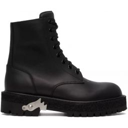 Off-White Sleek Black Leather Ankle Womens Boots