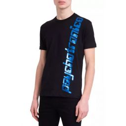 Dsquared² Sleek Black Cotton Tee with Bold Blue Mens Accent